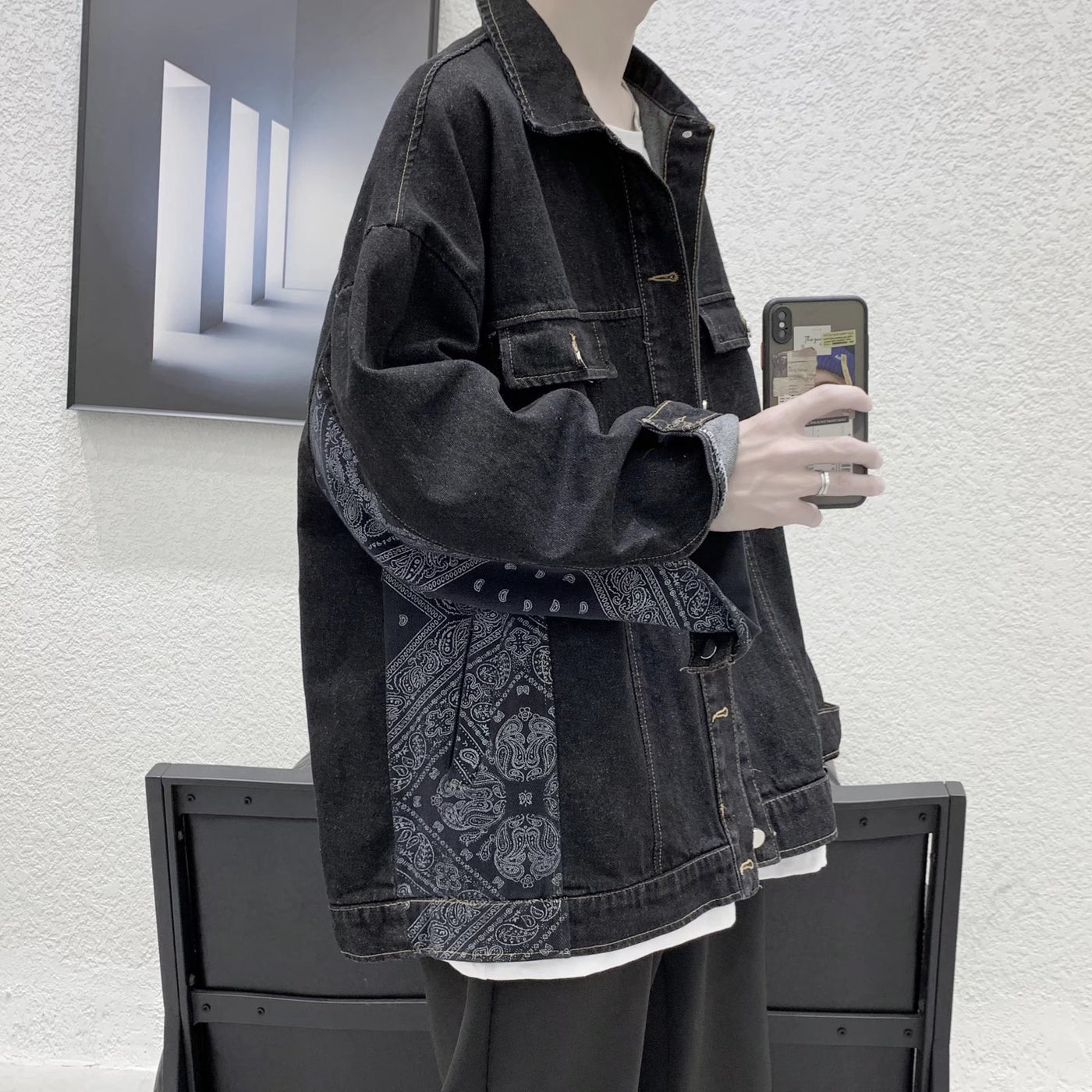 Cashew-flower Denim Jacket Mens Korean-style Jacket